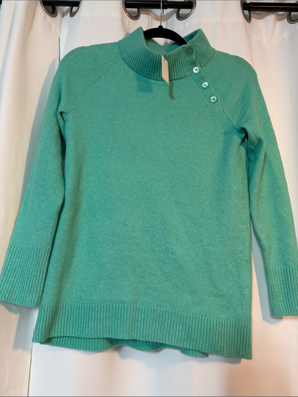 NWT Talbots Mint Green Button Funnel Neck Ribbed Pullover Sweater SZ XS B9